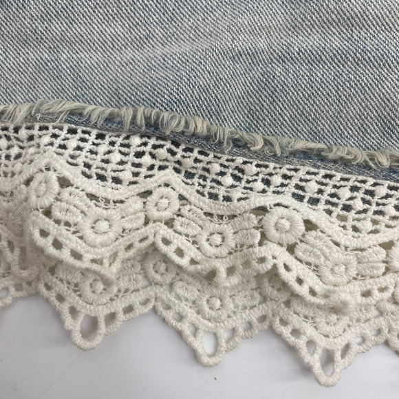 Free People Jean Shorts Womens 26 Distressed High Waist Lace Trim Boho Festival - Picture 7 of 7